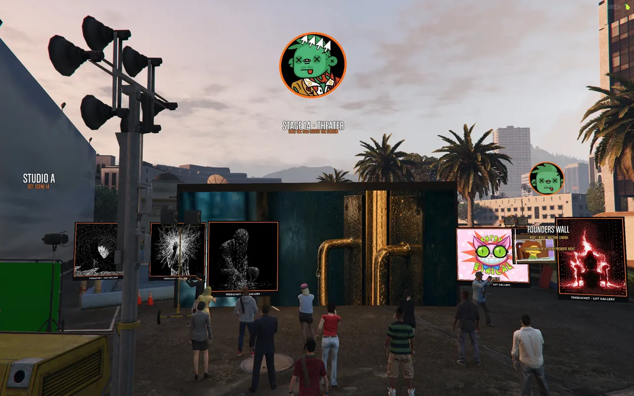 A crowd watching scene 14 on the Stage 14 screen